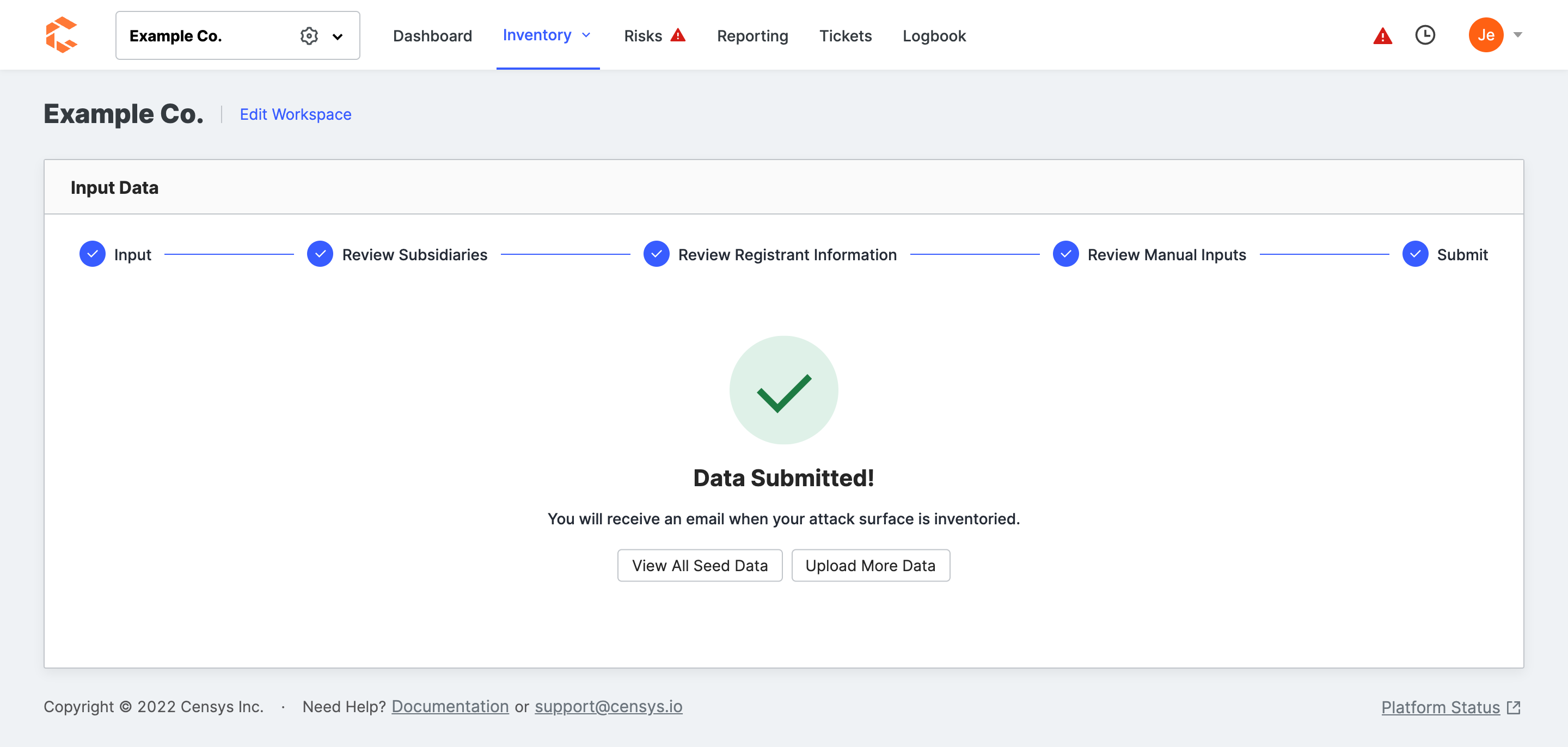 Successful submission confirmation page