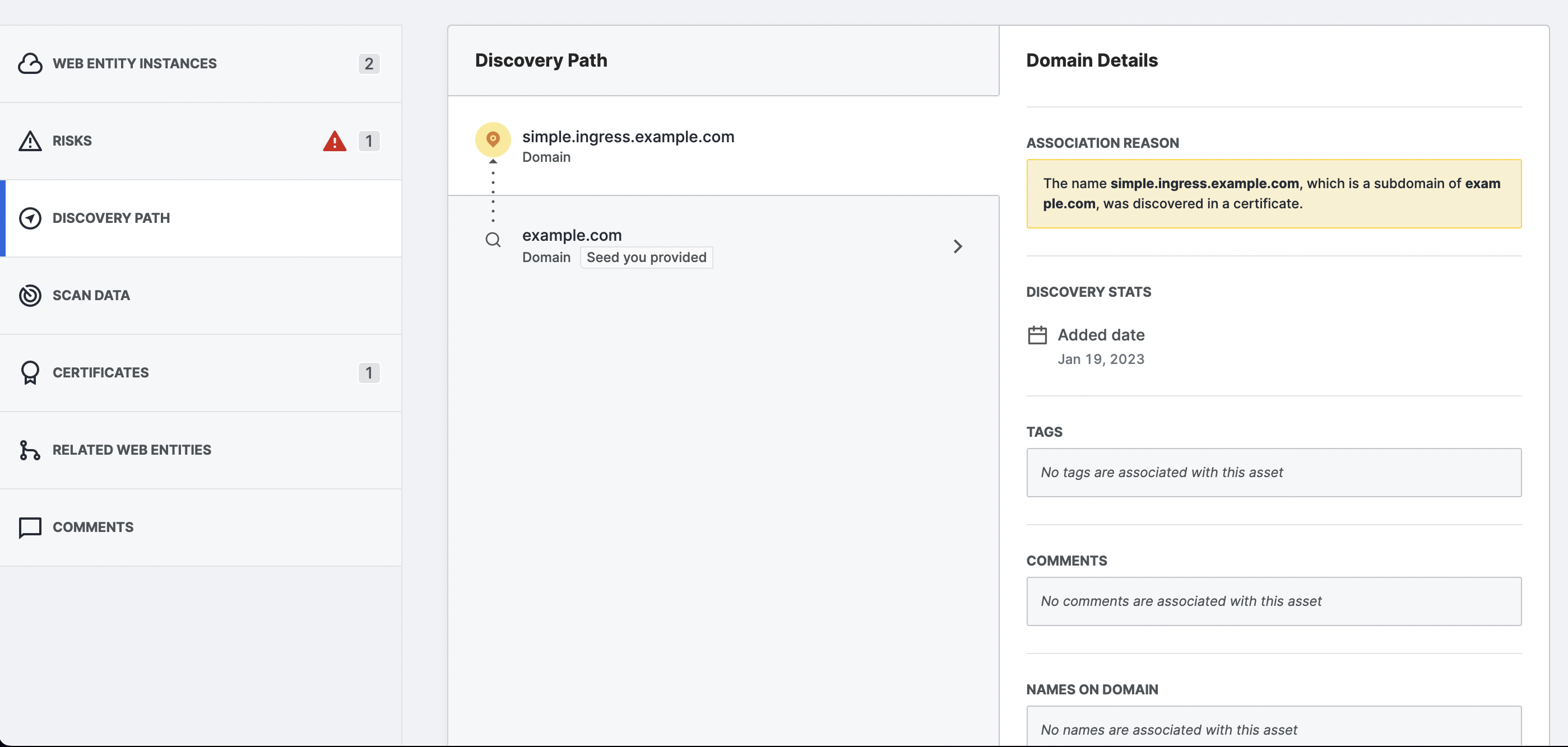 web entity details discovery path