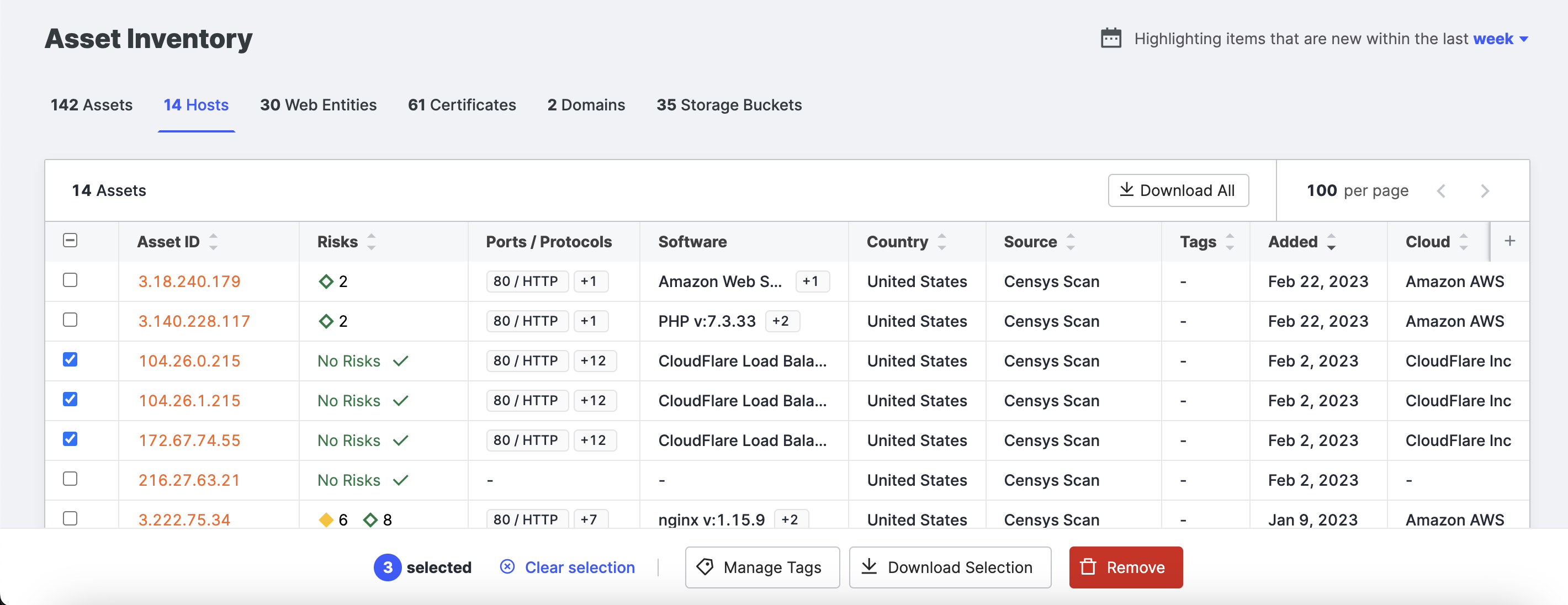 Censys multiple asset exclusion on Inventory page