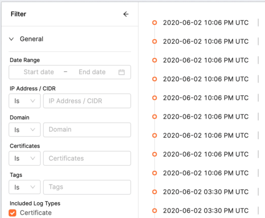 Date range selector for logbook events